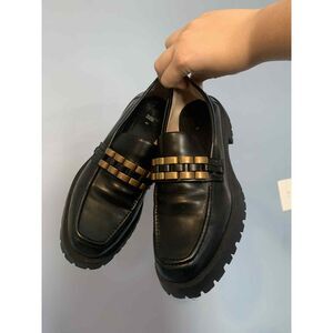 Zara Embellished Chain Loafers with Chunky Track Soles Black/Gold size 40
